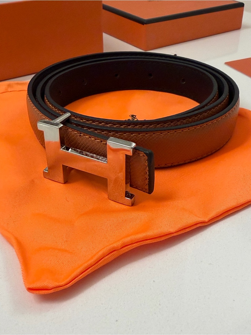 Hermès Reversible H Belt Brown Black Leather Silver Buckle